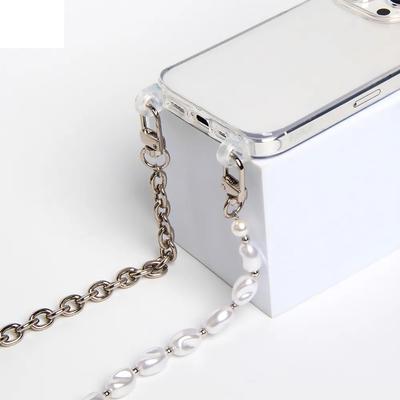 120cm Korean Crossbody Lanyard Necklace Pearl Chain Phone Case for iPhone 13 14 16 Pro Max Transparent Cover with Strap