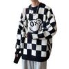Men’s Loose Checkerboard Round Neck Knitted Sweater: Versatile, Long-Sleeved, Casual Pullover for a Fashion-Forward Look