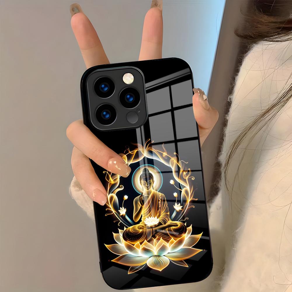 Buddha Statue And Lotus Phone Case For IPhone 17 Pro Max 16 15 14 Pro Max 13 11 Plus Glass Cover