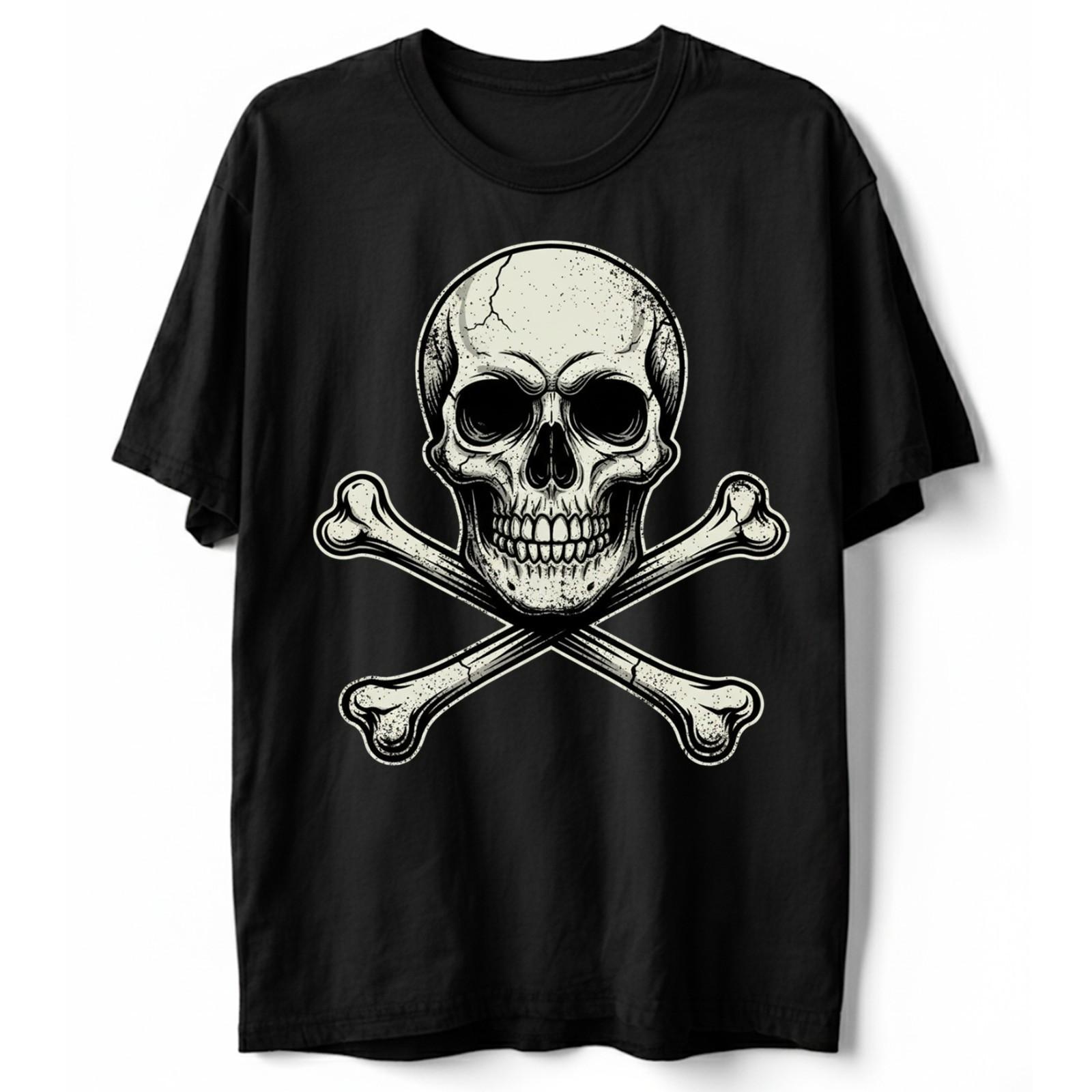 Distressed Skull and Crossbones T-Shirt Gothic Jolly Roger Pirate Biker Tee S