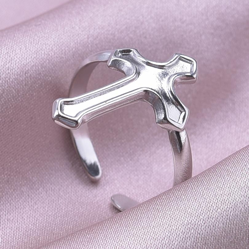 Vintage Simple Cross Jewelry No Fade Stainless Steel Adjustable Rings For Women Men Accessories Jesus Opening Ring Bagues Gift