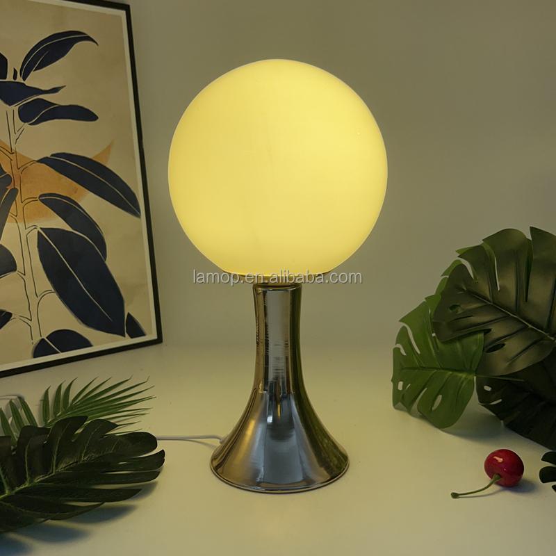 Round Ball Night Light with Golden Trumpet Base Table Lamp for Cream Style Apartment Bedroom Bedside and Tabletop
