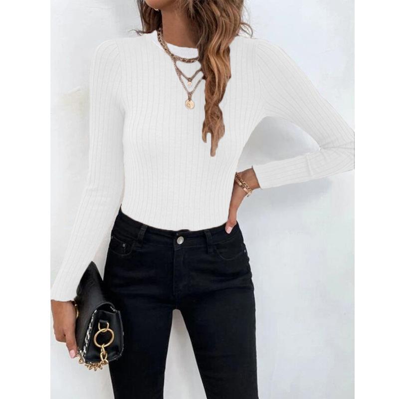 Women's Fashion Casual Fall Winter Solid Color Print Long Sleeve O-Neck Sweaters