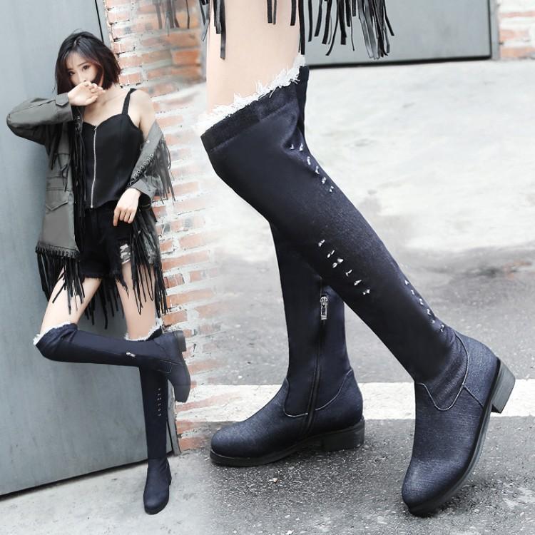 

Женские высокие сапоги Европа, Америка, осенне-зимние на низком каблуке с высоким голенищем на среднем каблуке женские сапоги стройнящие ноги джинсовые сапоги до колена 41 custom non-return чёрный