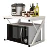2 Tier Microwave Oven Stand Wood Storage Rack Shelf Z Shape Space Saving Kitchen Bracket Cabinet Organizer Metal + Wood 21.25x13.77x14.17in