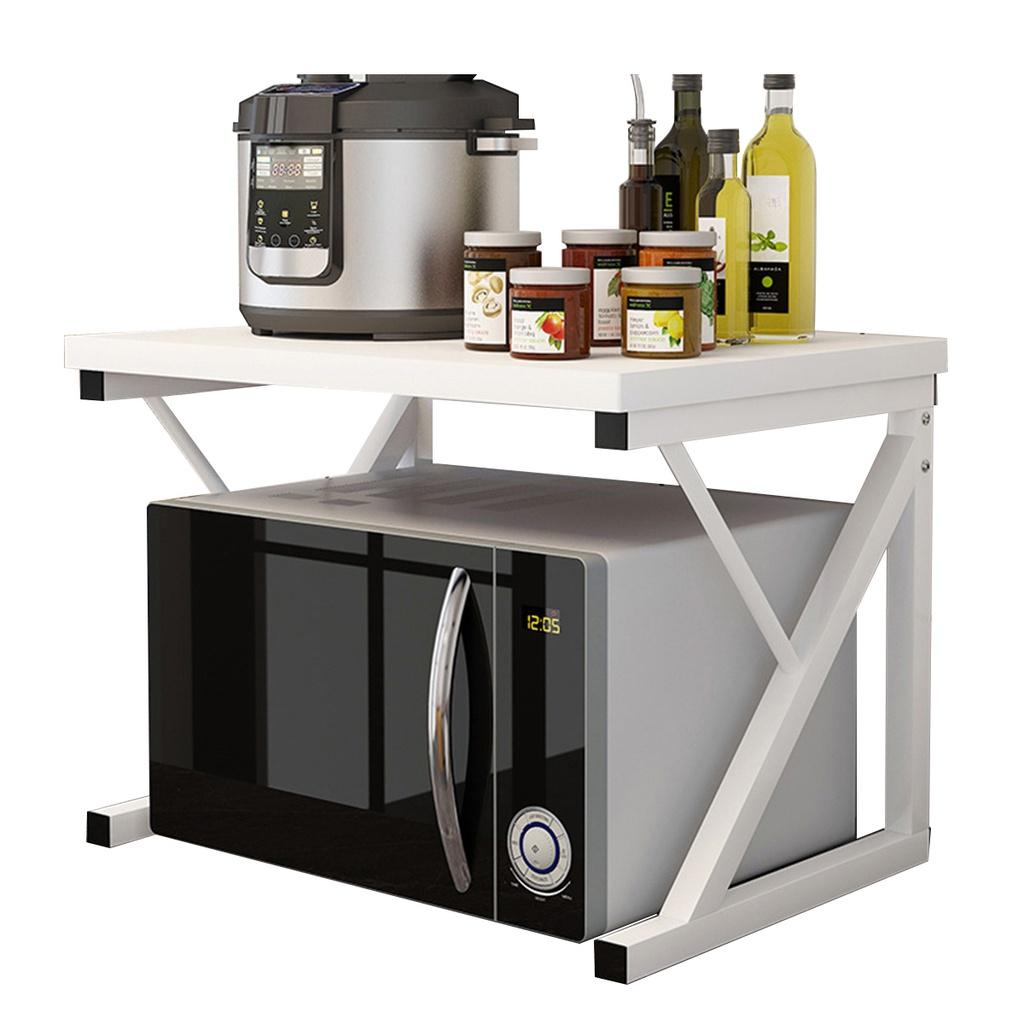 2 Tier Microwave Oven Stand Wood Storage Rack Shelf Z Shape Space Saving Kitchen Bracket Cabinet Organizer Metal + Wood 21.25x13.77x14.17in