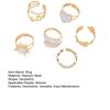 6Pcs Titanium Steel Statement Rings Open Adjustable Flower Heart Sun Designs Minimalist Unique Jewelry for Women Rust-Proof Hypoallergenic Gift for