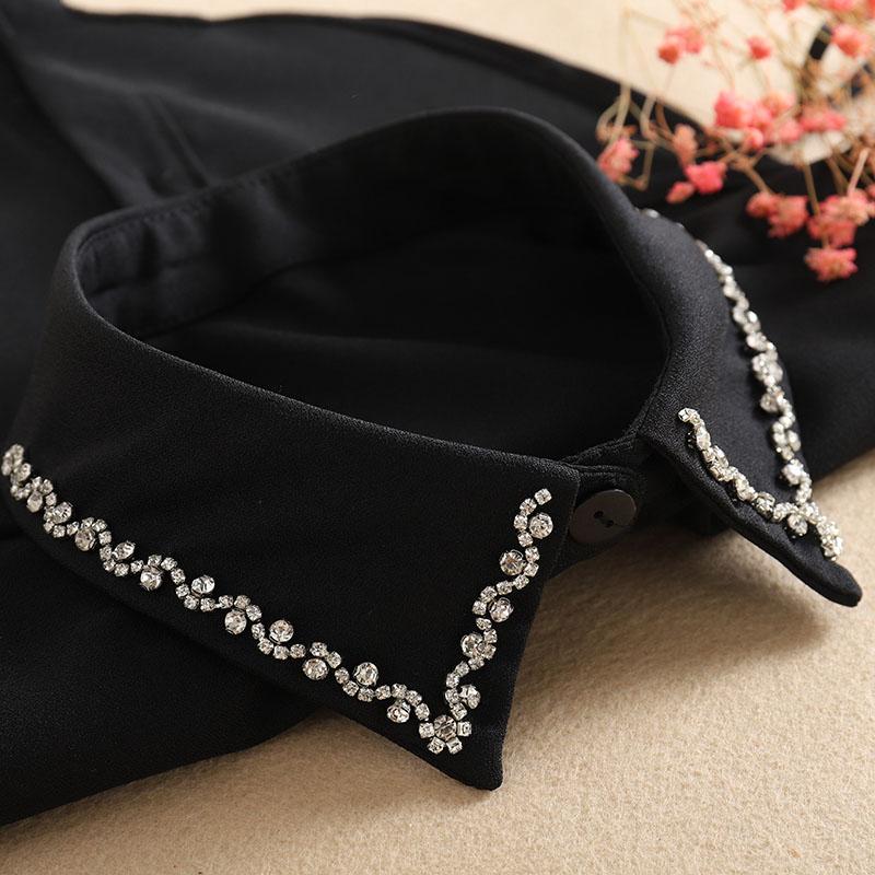 Vintage White Woman Fake Collar Black Crystal Lady Detachable Collar shirt Neckwear False Collar With Beads Clothing Accessories