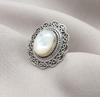 Mother of Pearl 925 Sterling Silver Ring: Handmade Boho Statement Jewelry