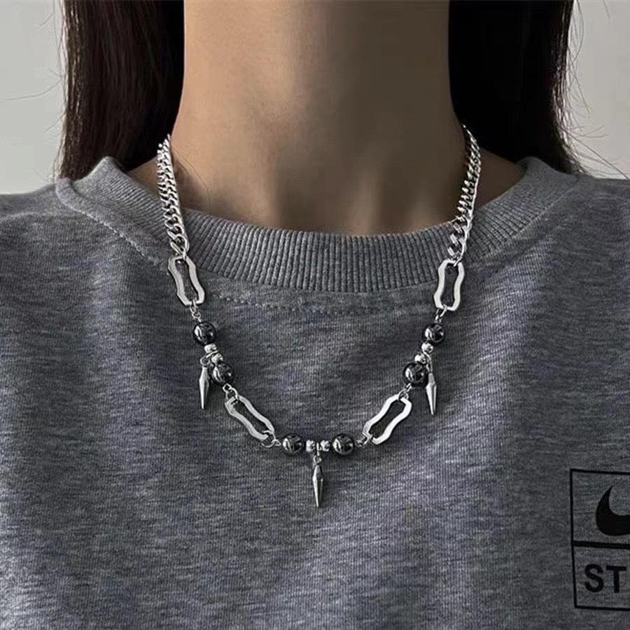 European American High Street Hip-Hop Rivet Splicing Necklace Neutral Dark Style Cuban Chain Punk Gothic Niche Couple Versatile