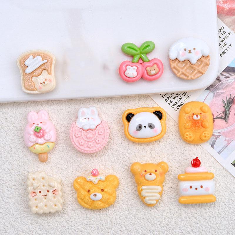 5 Stück Glänzende Katzenkekse Serie Harz Flache Rückseite Cabochons Exquisit für Haarspange DIY Schmuck Basteln Dekoration Trend Zubehör