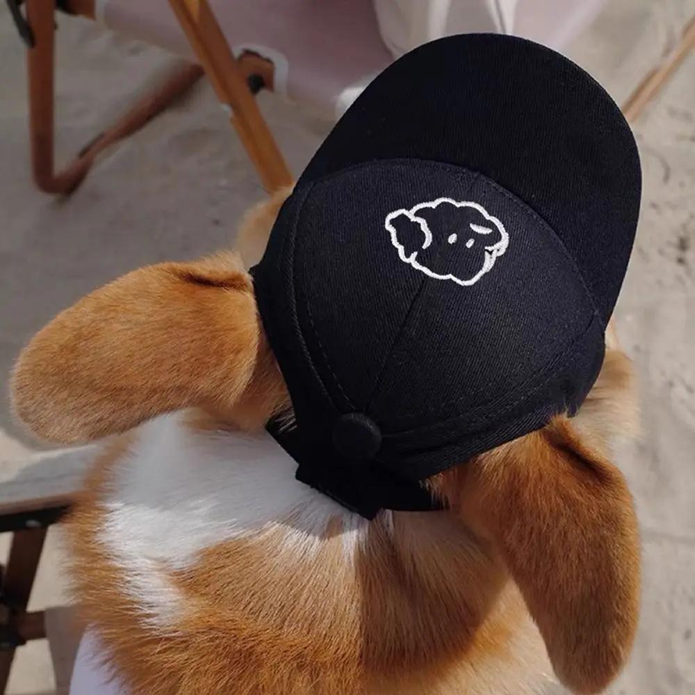 Adjustable Pet Baseball Cap Cotton Small Dogs and Cats Outdoor Sun Hat Cute with Ear Holes Embroidery Cap for Corgi Teddy Puppy