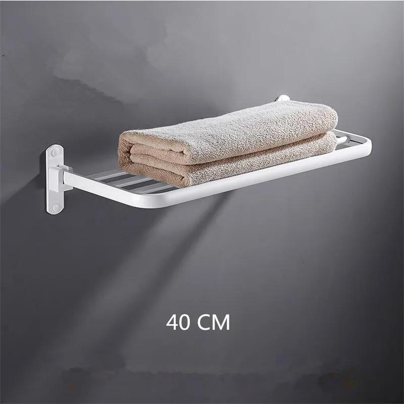 Folding Bathroom Towel Rack Black/White Aluminum Movable Bath Towel Holder 40/50/60 CM Bath Shelves  Nail Free/Wall Towel Rail