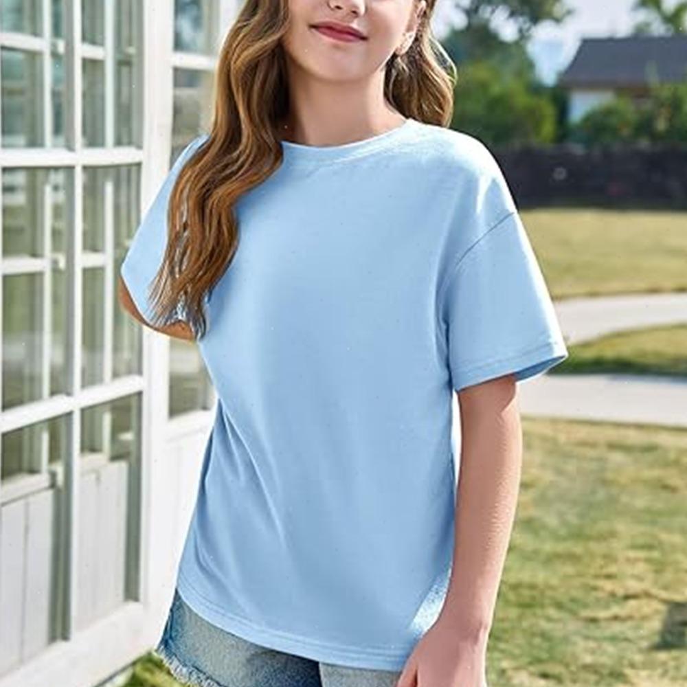 Girls Boys Short Sleeve T Shirts Kids  Summer Oversized Tops Children Teens Solid Casual Crewneck Basic Tees 3-14Y