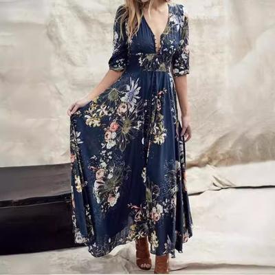 Women's Summer Plus Size Printed V-Neck Sexy Dresses