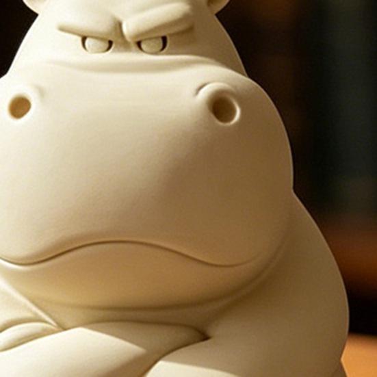 Hippo Figurine 3D Printed Cute Angry Hippopotamus Statue Collectible Animal Ornament for Home Office Desktop Car Decor