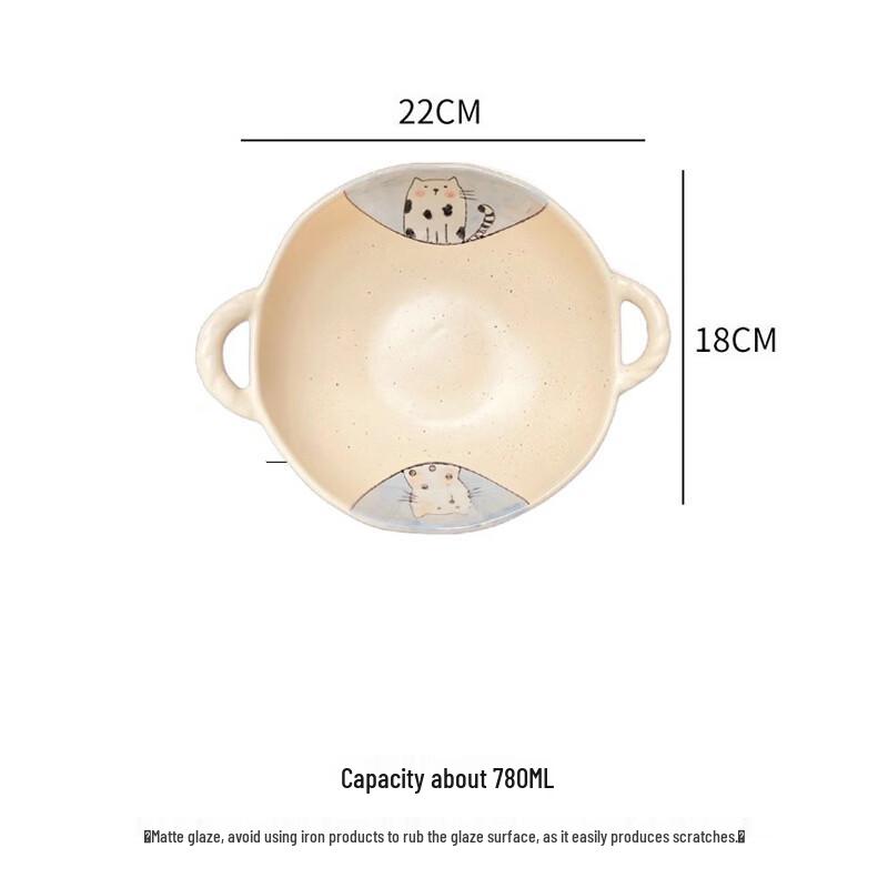 abay Hand-Painted Ceramic Double Ear Soup Bowl