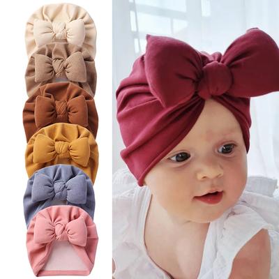 Cappellino da neonato in finto cashmere da boutique, berretti caldi per autunno e inverno, tinta unita con fiocco e nodo superiore, cuffia per neonati e bambini, nuovi turbanti e fasce per capelli