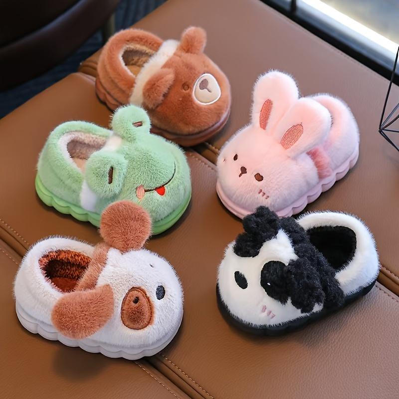 Casual Cute Cartoon Animal Slip On Furry Home Shoes for Girls Boys, Non-slip Warm Comfy Slippers for Indoor