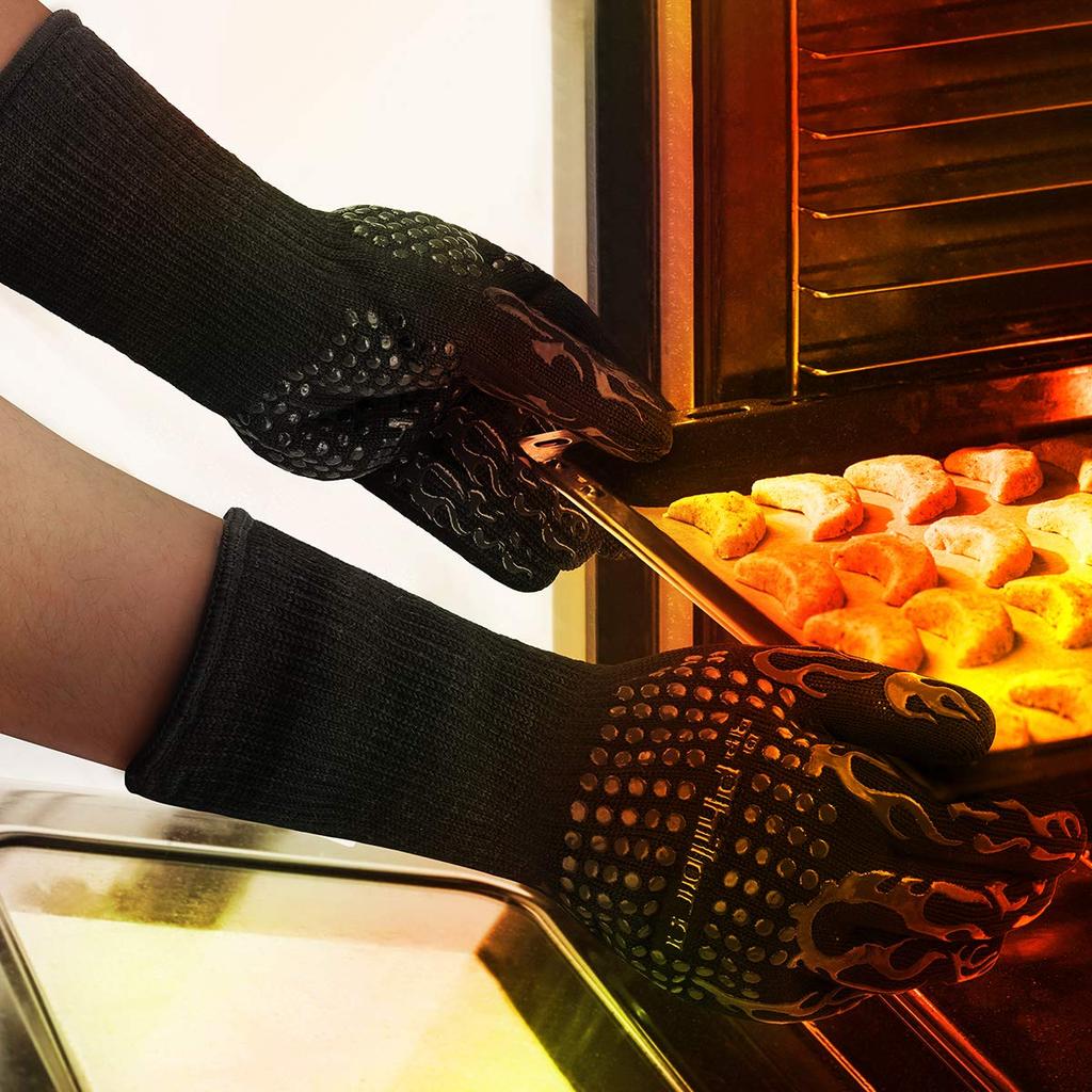 PHILORN Five-Finger Potholders, Heat-Resistant Mitts, Gloves for Barbecuing, Cooking, and More, Heat-Resistant up to 800°C (Instant Temperature),