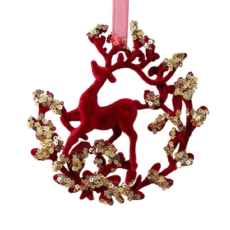 Sequins Velvety Deer/Butterfly/Snowflake/Wreath Hanging Ornament For Mantels Staircase Window Christmas Tree Decoration