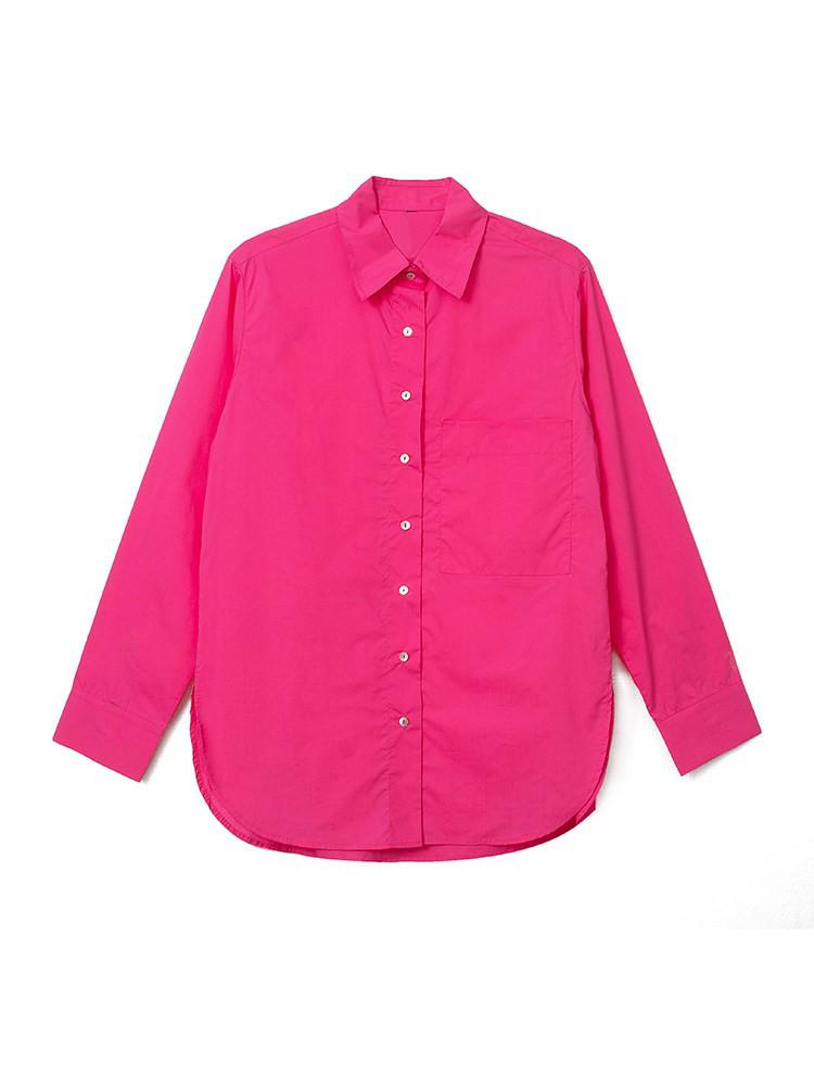 Rose Red Cotton Long-Sleeve Women's Shirt: Loose Fit, Slimming, Fashionable, Skin-Brightening - 2026 Spring Collection, Perfect for Commuting.