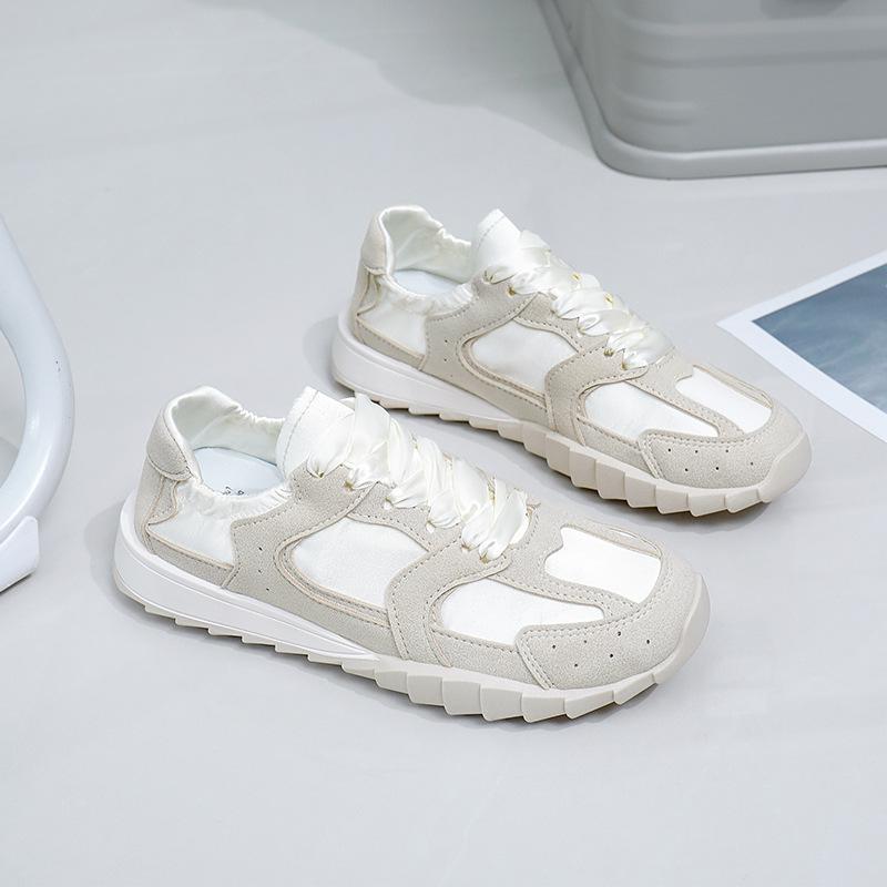 

Дышащие белые туфли с низким берцем для женщин, новые летние туфли с большой головкой, повседневные кроссовки на толстой подошве 40 бежевый