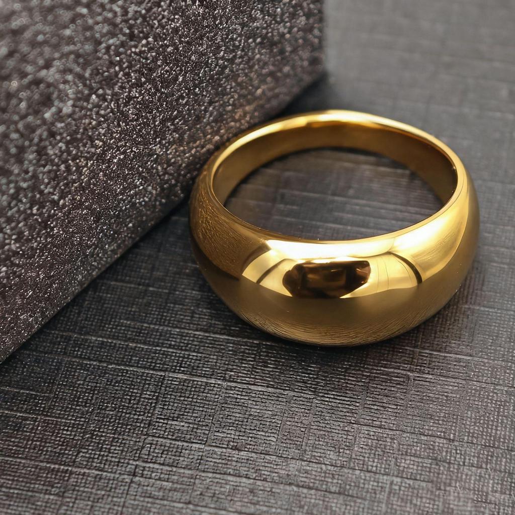 Simulated Gold Mirror-Finish Domed Ring: Full Circle, High-End Feel