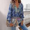 2025 Bohemian V-Neck Lace-Up Long-Sleeve Loose Fit Top for Women