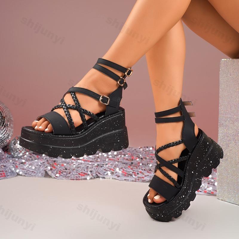 Fashion 2025 Summer New Strap Slope Heel Sandals for Women Elegant Thick Bottom Waterproof Platform Design Party Fashion High Heel Pumps