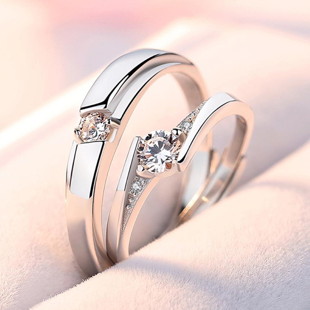 

Rhombus Copper Plated Platinum Resizable Zircon Couple Rings Overlap Opening Men Women Finger Jewelry Wholesale Free Shipping
