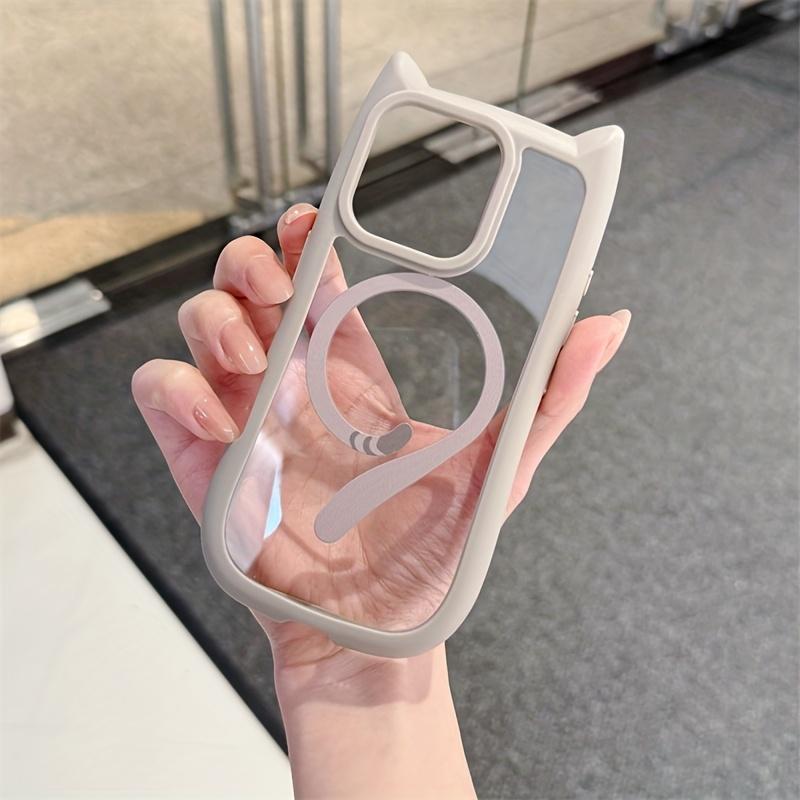 Magnetic Suction Cat Tail Transparent Frosted Case for iPhone 16 15 14 Plus 13 12 Mini 11 Pro Max Anti Fall Large Hole Cover