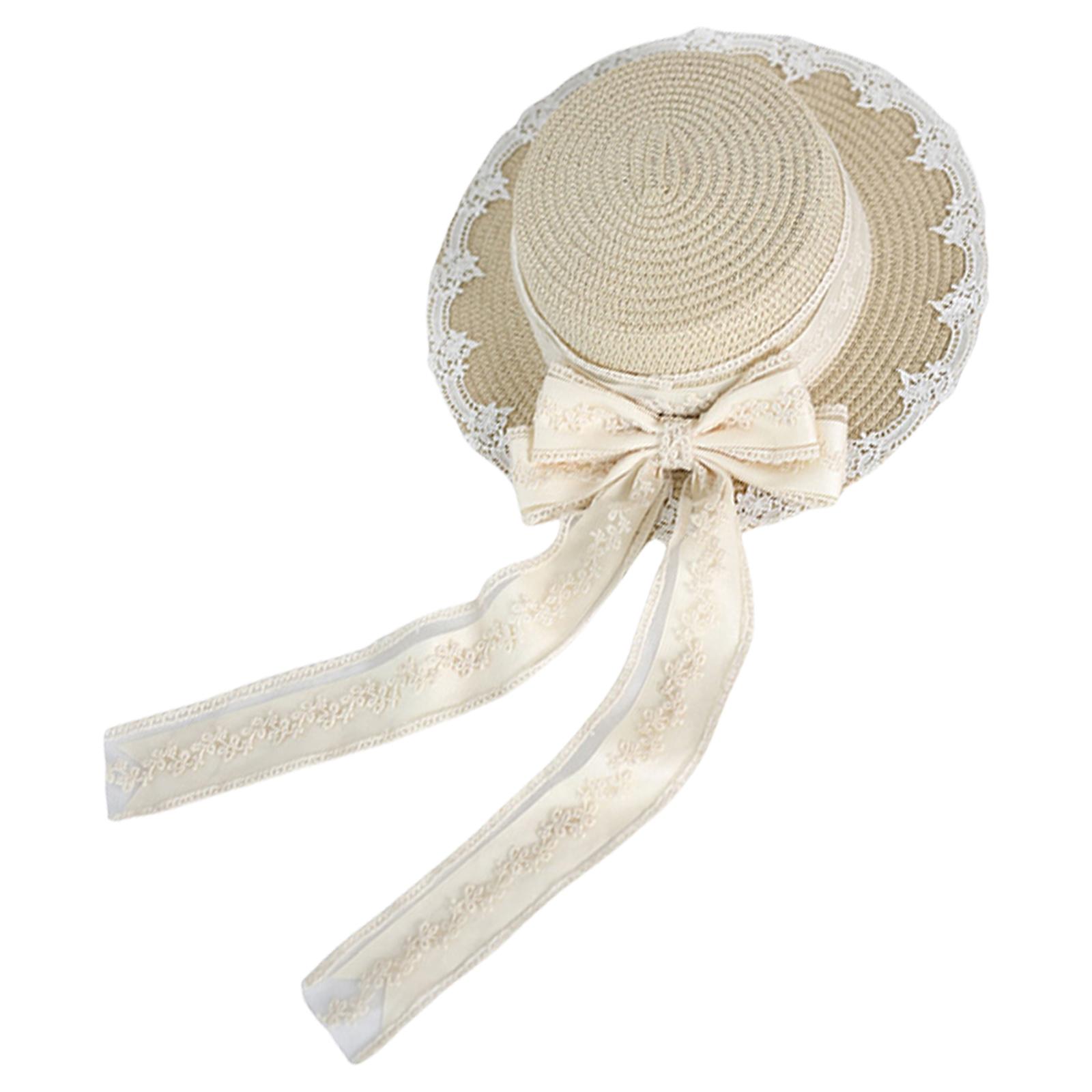 

Широкополая пляжная шляпа от солнца, милая шляпа из соломы с кружевом для лолит, ручная работа, для повседневной носки и отпуска A