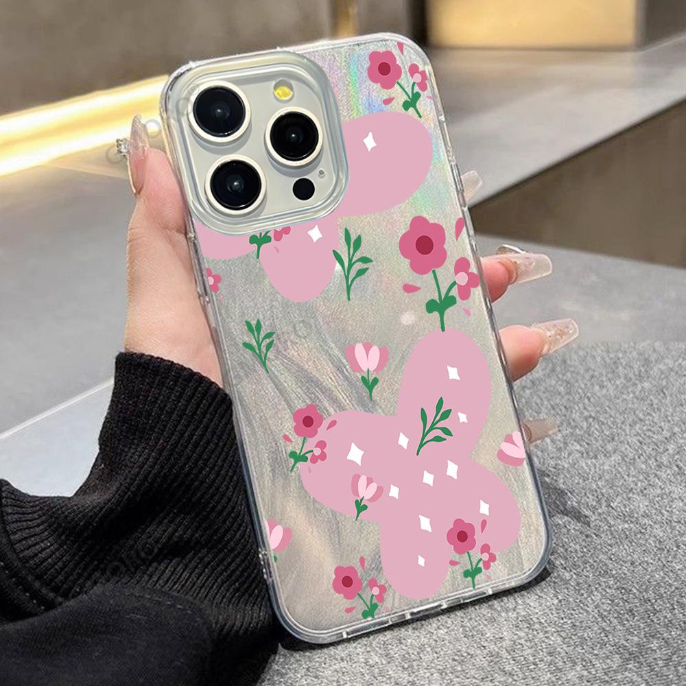 Pink butterfly flower feather case iPhone17 mobile phone case girl heart apple 15promax simple protective case