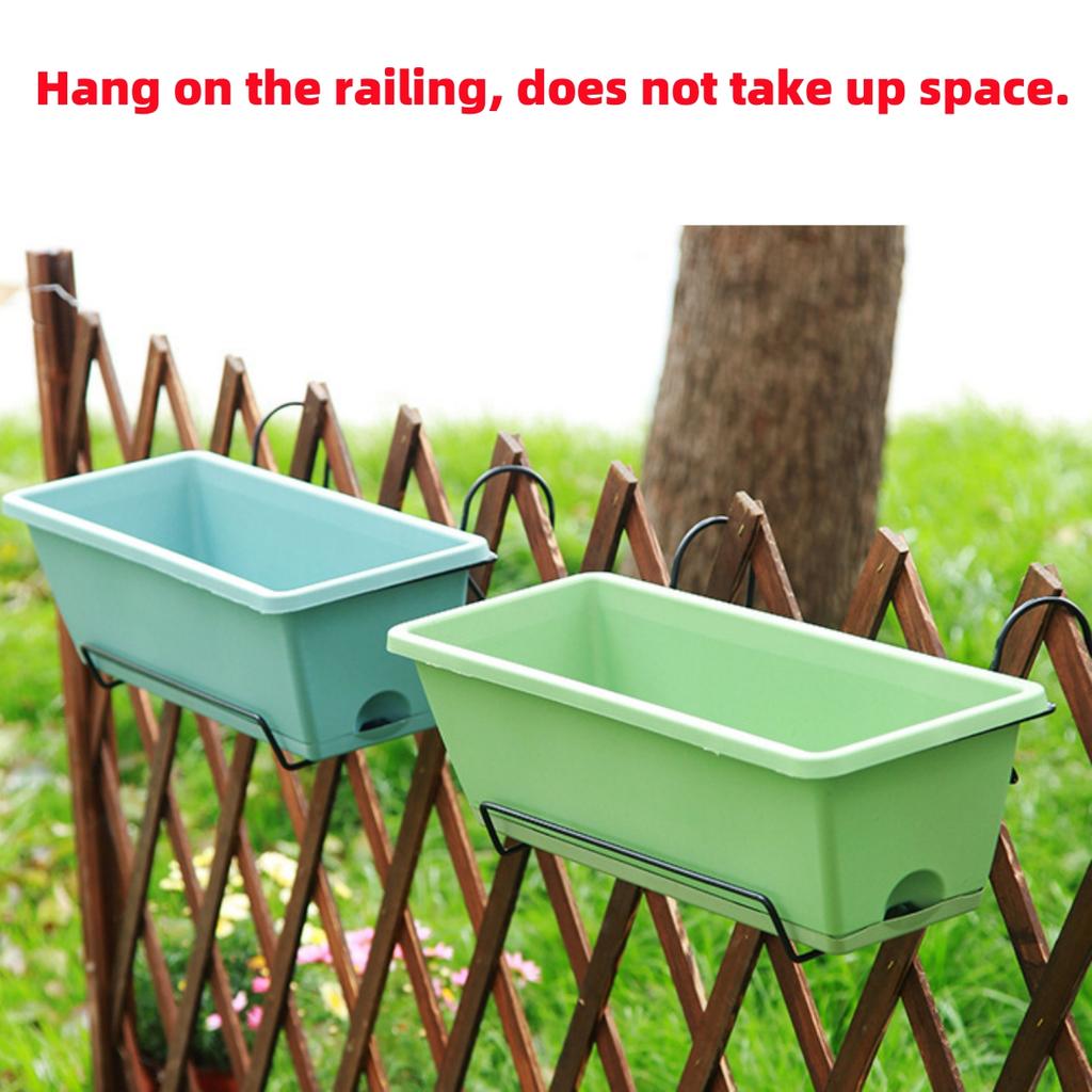 1 Set Balcony Plant Vegetable Flower Planter with Tray and Rack Plastic Garden Simple Rectangular Hanging Long Flower Pot Trough