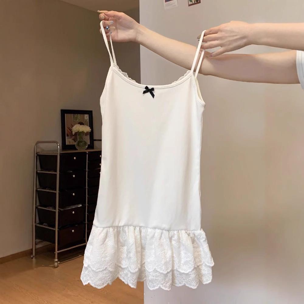 

Women s Ballet Bow Camisole: Summer Lace-Trim Slim Fit Layering Top Large белый