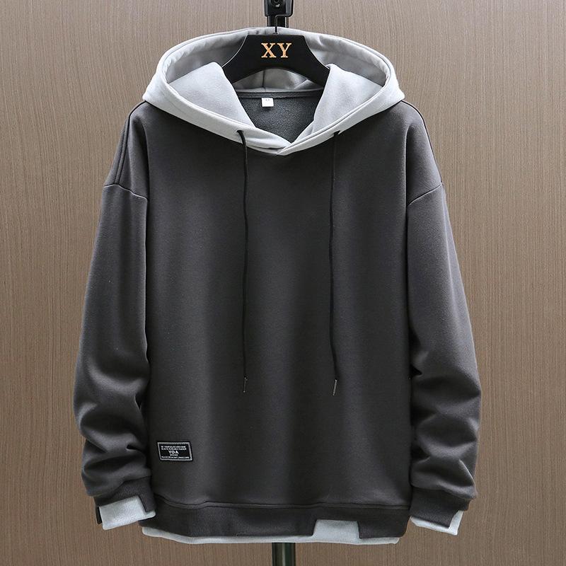 Hooded Sweater Men's Spring and Autumn Thin Loose Trendy Brand Fake Two-piece Jacket Men's Trendy Casual Top