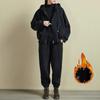 Damen Herbst/Winter Fleecegefüttertes Verdicktes Sportset Kapuzenpullover + Hose Einfaches Lässiges Zweiteiliges Set