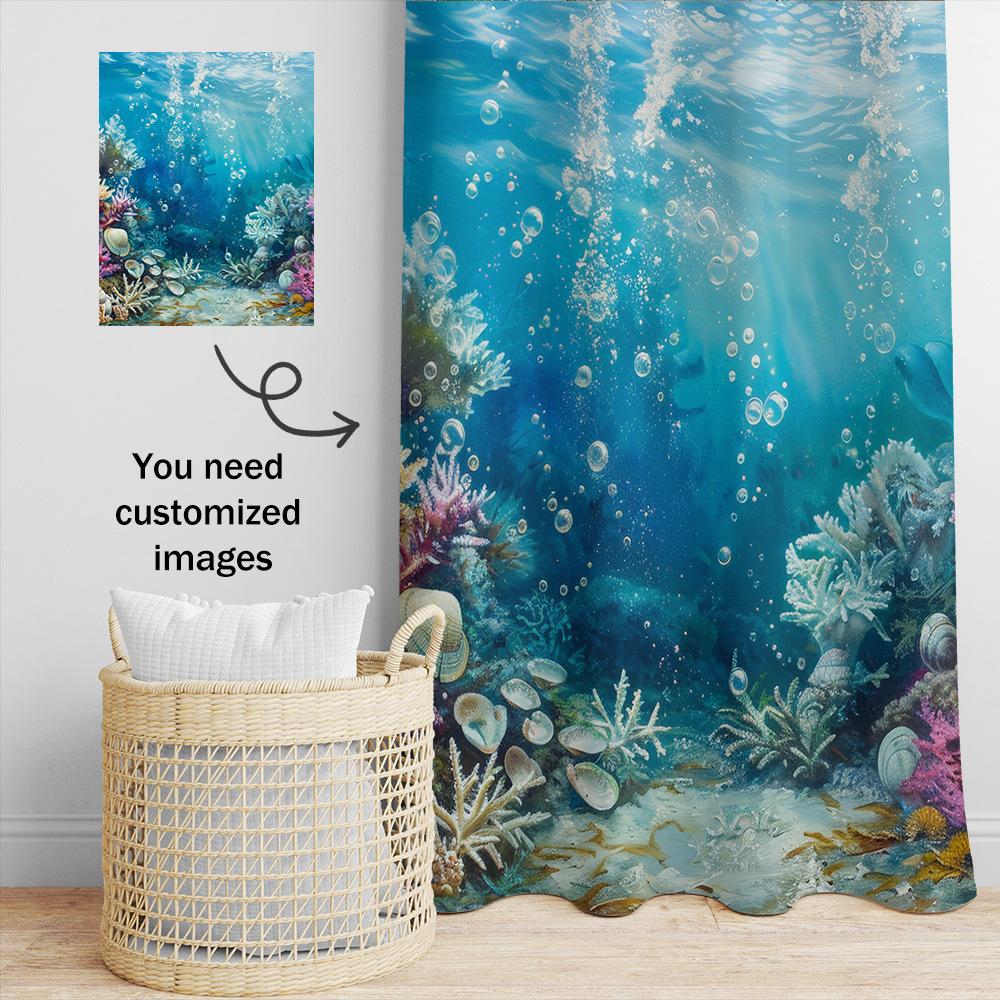 Blue Underwater World Shower Curtain Washable Dirt-Resistant Shower Head Waterproof Polyester Bath Curtain For Home Decor