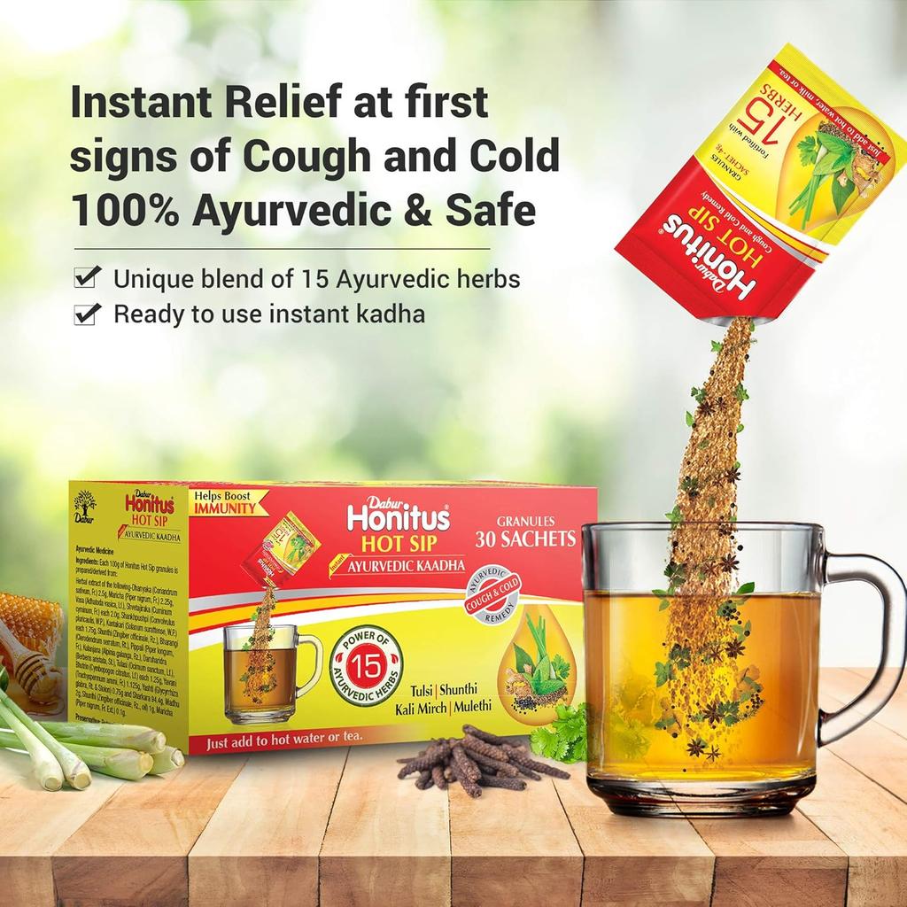 Dabur Honitus Hot Sip Ayurvedic Kadha For Instant Cough Cold Relief 4gm Pack Of 7 Sachets 4gm