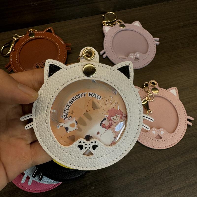 

Високоякісний мішок для зберігання карток Kawaii Cat з поліуретанської шкіри для круглого значка Зірка Аніме Персонаж Ідол Фото Сувенір Дисплей Кулон