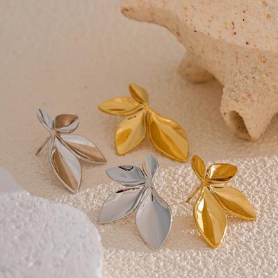 High Quality Leaves Stud Earrings 3.5×2.2cm Fashion Flower Stud Earrings Bright Anti Allergy Stainless Steel Stud Earrings