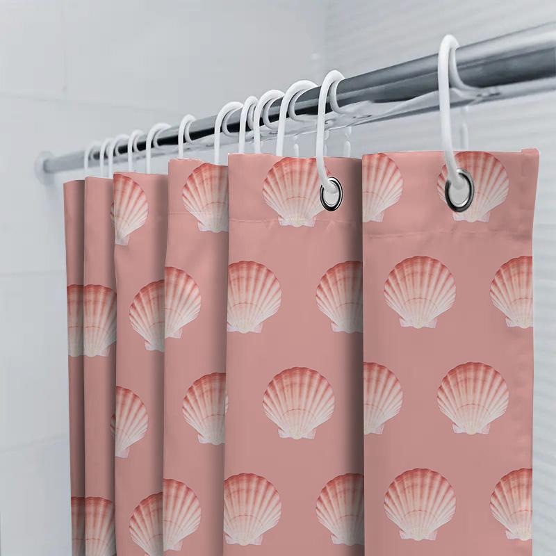 Pink Seashell Shower Curtain Modern Bath Decor For Home Decoration Water Resistant Fabric With Hooks (24X70)