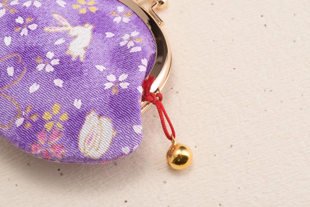 Kyoto Geibido Rabbit Print Wallet with Made in Japan Kyo-Yuzen Bell, 2.6-inch, (Pink)