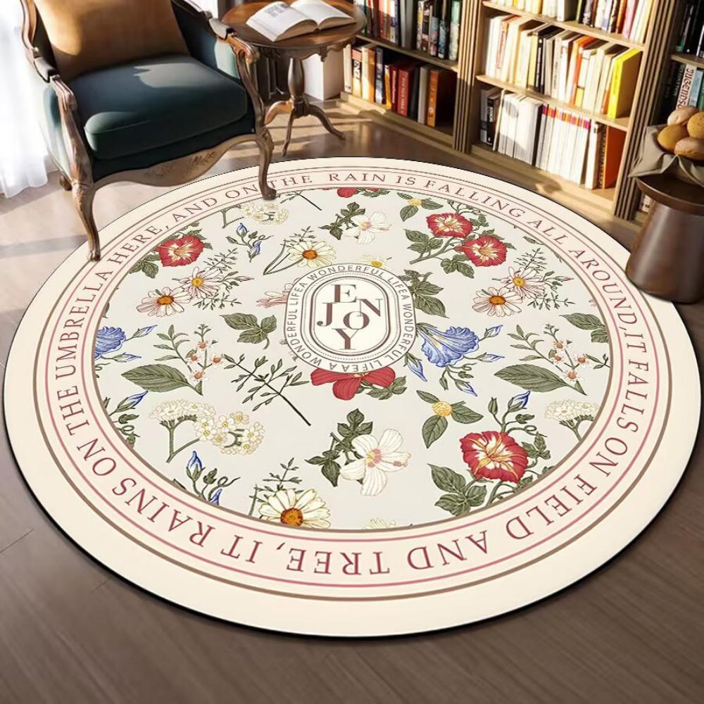 Elegantní kulatý koberec s květinovým vzorem ve francouzském stylu Koberec pod pohovku do obývacího pokoje Domácí dekorace Ložnice Noční měkký koberec Pletený koberec Koberec na čtení Podložka na jógu