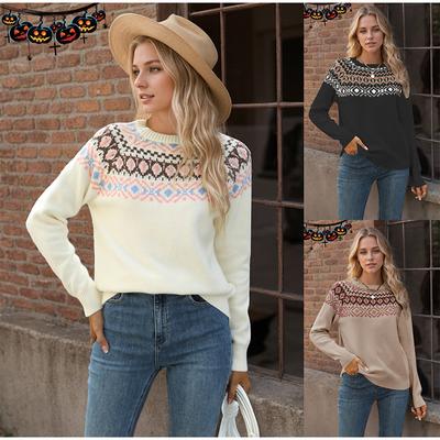 Autumn Winter Vintage Women Knit Sweater Patchwork Slim Female Pullover