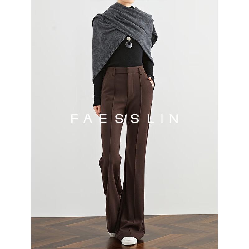 FAESSLIN Women's Slim Fit High-Waist Thickened Wool Blend Flared Suit Pants