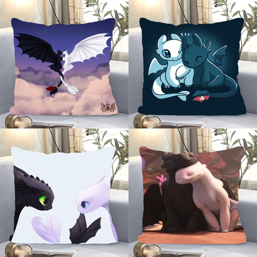 1pc Lovely Couple Toothless Fury Dragon Pillow Case Square Bedroom Sofa Leisure Comfort Cushion Car Living Room Home Decoration