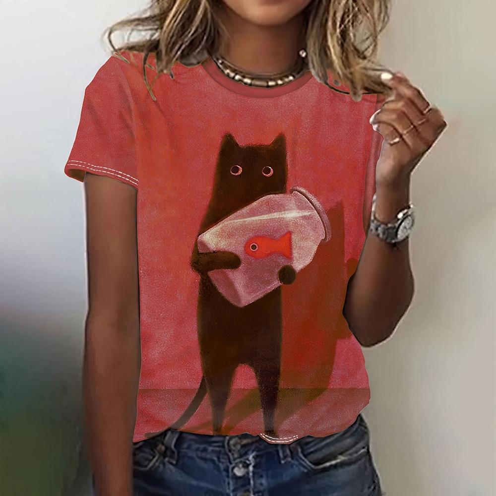 Fashion Animal Graphic Women's T-Shirt Funny Kawaii Animal Print T-Shirt Causal O-Neck Short Sleeve Tops Summer Woman Clothing