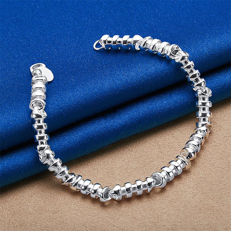925 Sterling Silver 8-inch Exquisite Bead Bracelet, Fashionable Women's Party Wedding Accessories Jewelry